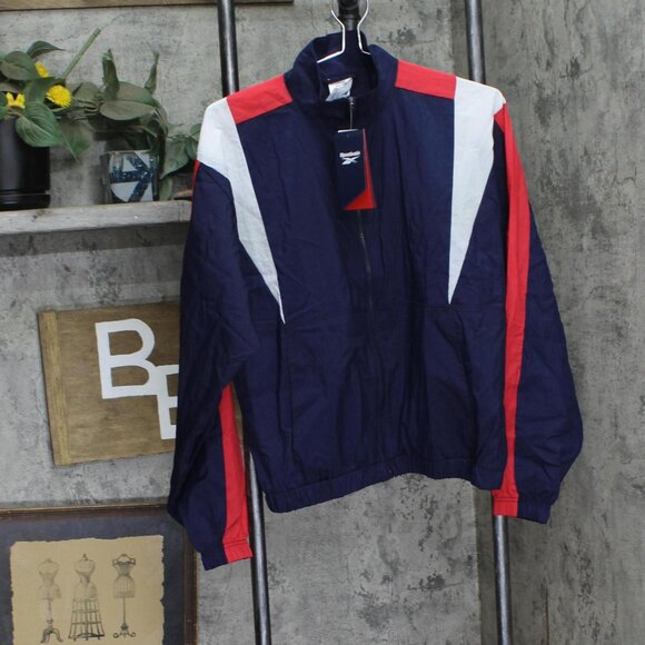 NWT Reebok Womens Pocket Nylon Track Jacket IU0779 Vector Navy Blue S - Picture 2 of 4